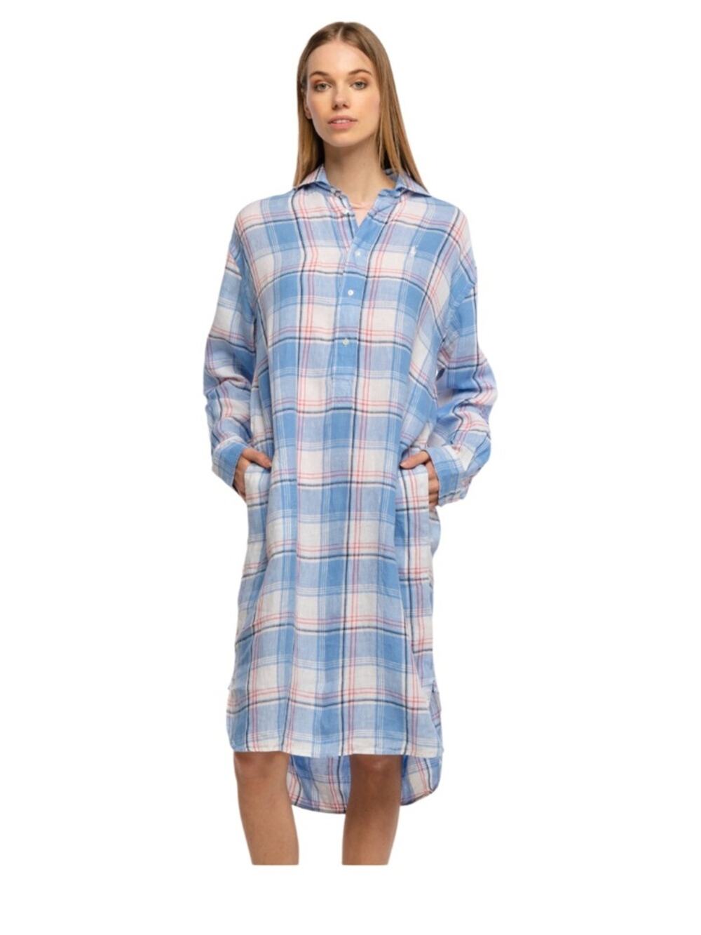 Polo Ralph Lauren Plaid Linen Shirtdress. Blue/Pink Striped Size 6